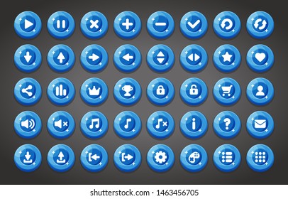 Flat round game buttons in flat cartoon style