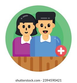 Flat round icon of add users in modern design 