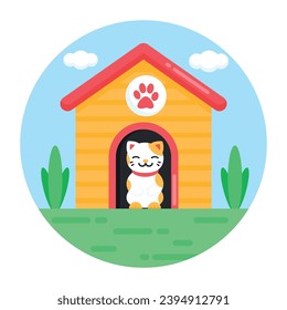 Flat round icon of cat house in modern editable style 