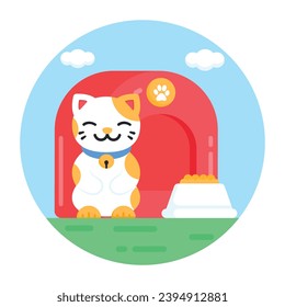 Icono redondo plano de la casa del gato en estilo editable moderno 