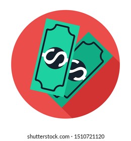 Flat round icon dollars, two bills