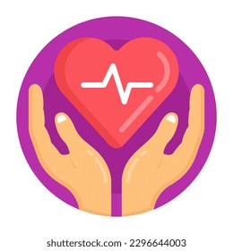 Un ícono redondo y plano del cuidado del corazón