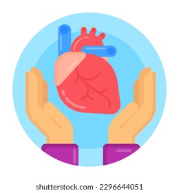 A flat round icon of heart care