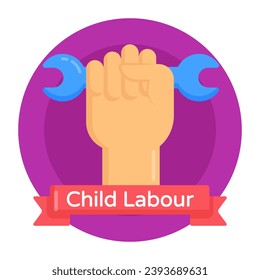 Flat round icon of labour hand isolated on purple background