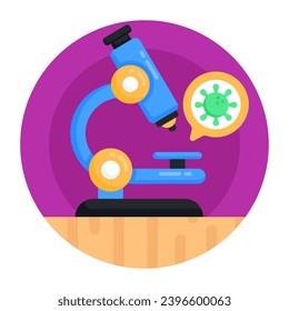 A flat round icon of microscopic research