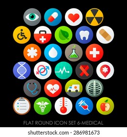 Flat round icon set 6-medical