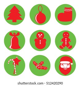Flat round icons. Set  New year and Christmas.
