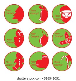Flat round icons. Set  New year and Christmas.
