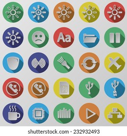 Flat round isolated colored web / mobile / seo / media icon vector set