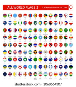 Flat Round Pin Icons of All World Flags. Part 2. All World Flags Vector Collection.