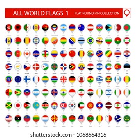 Iconos planos redondos de todas las banderas del mundo. Parte 1. Colección de vectores World Flags.