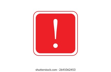 Flat round red exclamation point icon, button, attention symbol isolated on white background . Vector Illustration . EPS 10 .