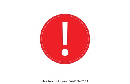 Flat round red exclamation point icon, button, attention symbol isolated on white background . Vector Illustration . EPS 10 .