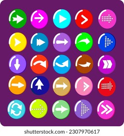 Flat and round set of arrow icons. Replaceable vector design.
