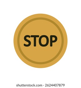 Flat Round Stop Button Icon With Bold Black Text on Yellow Background