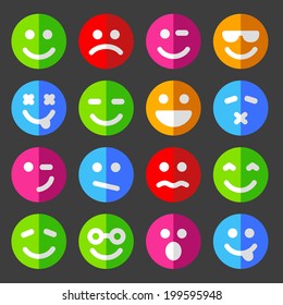 Flat and round vector emotion icons with smiley faces