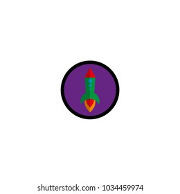 flat round vector rocket logo, space icon, button, business design, emblem, sign