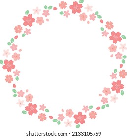 Flat Round wreath, frame with Cherry blossom, sakura with pink flowers Vector illustration