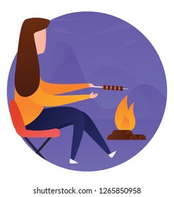 Flat rounded design icon of bonfire