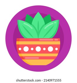 A flat rounded design icon of herbs bowl 

