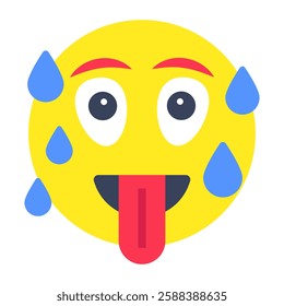 A flat rounded design icon of sweat face