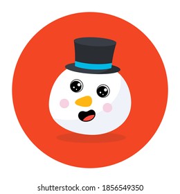 Flat rounded design of snowman character icon