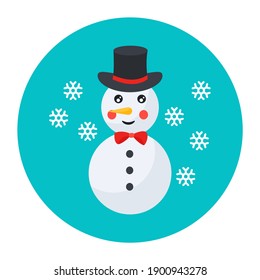 
Flat Rounded Design Of Snowman Character Icon