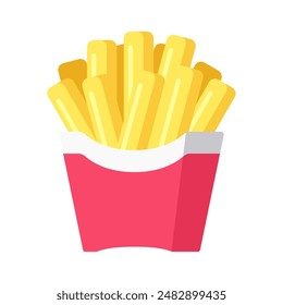 Flat rounded french fries with red cup isolated on white background