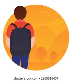 Flat rounded icon design of male tourist