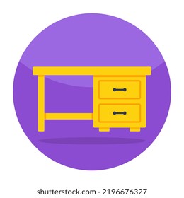 Flat rounded icon of drawer desk 