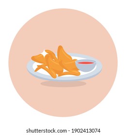 
A flat rounded icon of fried chicken, grilled meat 