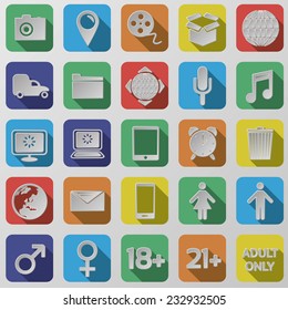 Flat rounded isolated colored web / mobile / seo / media icon vector set