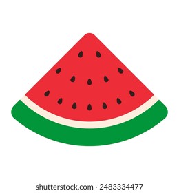 Flat rounded red watermelon slice with seeds isolated on white background