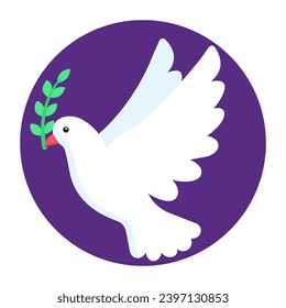 Flat rounded style icon of dove of peace 