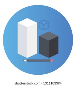 Flat rounded vector icon of 3d model.