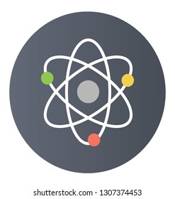 Flat rounded vector icon of atom.