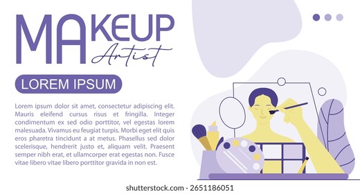 Flat rounded vector illustration of a professional makeup artist applying makeup to a client's face, perfect for beauty and cosmetics themes.