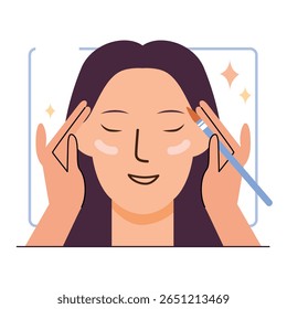 Flat rounded vector illustration of a professional makeup artist applying makeup to a client's face, perfect for beauty and cosmetics themes.
