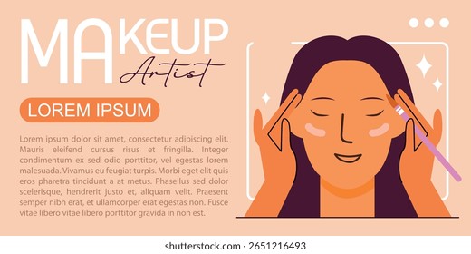 Flat rounded vector illustration of a professional makeup artist applying makeup to a client's face, perfect for beauty and cosmetics themes.