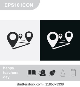 Flat route flat black and white vector icon.