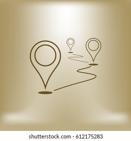 Flat route location vector icon. Concept of path or road. Journey illustration.