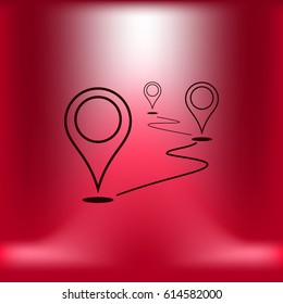 Flat route location vector icon. Concept of path or road. Journey illustration.