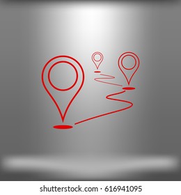 Flat route location vector icon. Concept of path or road. Journey illustration.