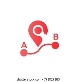 Flat route location vector logo. Concept of path or road. Journey illustration icon. Simple flat pictogram.