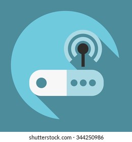 Flat Router Icon with Shadows on a Blue Circular Button.