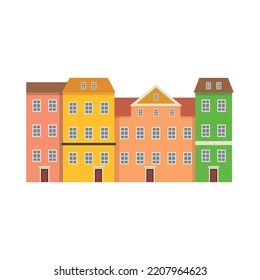 Flat row of colorful portuguese style houses vector illustration