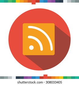 Flat RSS icon. RSS feed symbol in a cercle with a long shadow.