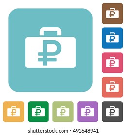 Flat Ruble bag icons on rounded square color backgrounds.