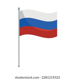 Flat russian flag on metal pole vector illustration