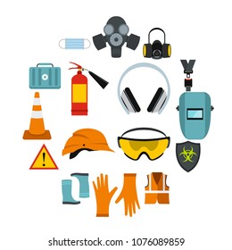 Flat safety icons set. Universal safety icons to use for web and mobile UI, set of basic safety elements isolated vector illustration